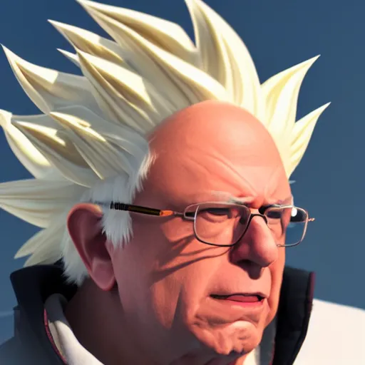 Image similar to bernie sanders with super saiyan hair charging up for a kamehameha, artstation, octane render, highly detailed