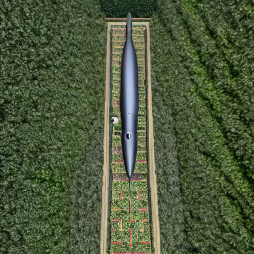 Prompt: drone footage of a submarine in a hedge maze