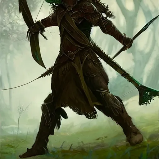 Image similar to male elven Archer armor made of leaves, epic fantasy digital art, fantasy style art, by Greg Rutkowski, fantasy hearthstone card art style