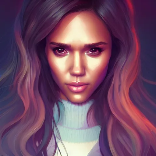 Image similar to a portrait of a beautiful jessica alba, art by lois van baarle and loish and ross tran and rossdraws and sam yang and samdoesarts and artgerm and saruei, digital art, highly detailed, intricate, sharp focus, Trending on Artstation HQ, deviantart, unreal engine 5, 4K UHD image