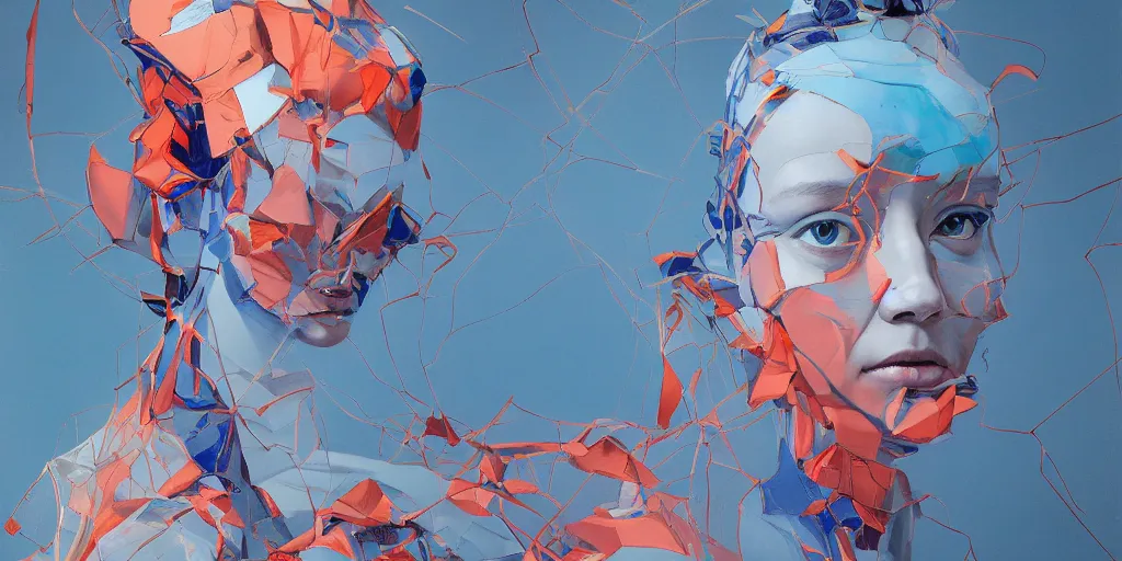Image similar to monumental portrait soft light by james jean and satoshi kon and erik jones, inspired by evangelion, smooth feature, intricate oil painting, high detail illustration, sharp high detail, klein blue 1 9 9 9