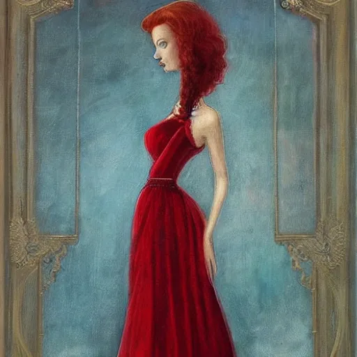 Image similar to portrait of a beautiful young long dress woman _ red _ haired duchess, woman, by cheval michael