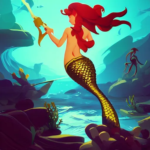 Image similar to painting mermaid treasure on sea of thieves game avatar hero smooth face median photoshop filter cutout vector, behance hd by jesper ejsing, by rhads, makoto shinkai and lois van baarle, ilya kuvshinov, rossdraws global illumination