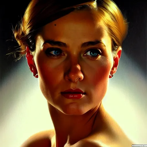 Prompt: close up face of a extremely beautiful bond female vam pire portrait, masterpiece, oil on canvas, artgerm, norman rockwell, craig mulins, trending on pxiv,