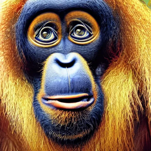 Prompt: abstract surrealist orangutan making a weird face