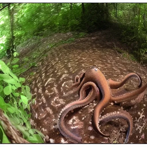 Prompt: octopus trailcam footage