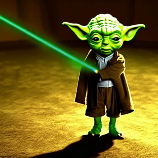 Image similar to mr. bean as yoda from star wars. movie still. cinematic lighting.