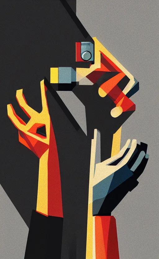 Image similar to “ hand in glove holding laser gun from the side, geometric, retro, digital art, award winning ”