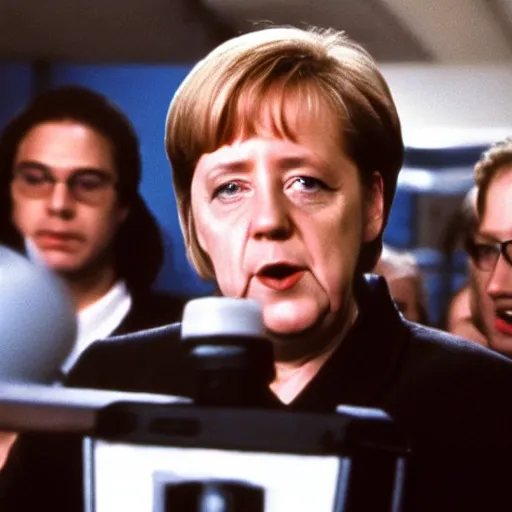 Image similar to Angela Merkel rapping in the movie 8 mile, movie still