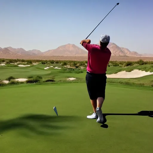 Image similar to pickle man golfing in the desert