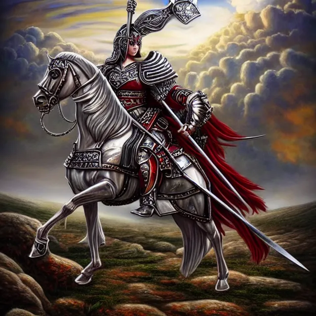 Prompt: beautiful!! warrior fight castle anne stokes highly detailed 8 k hdr smooth sharp focus high resolution award - winning photo photorealistic chrome reflect