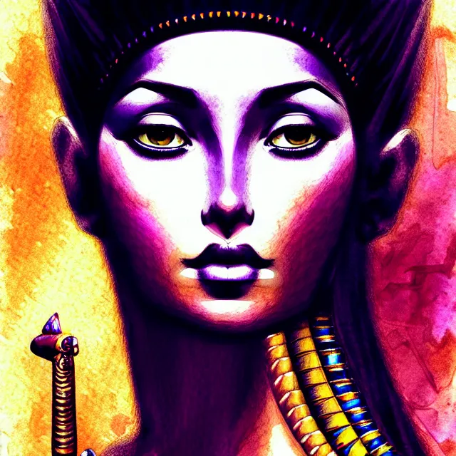 Image similar to portrait, stunningly gorgeous Cleopatra super fine digital watercolour and pastels, extremely high detail, digital pen and digital ink, intricate illustration, by Dorian Cleavanger, Jim Burns, Frank Frazetta, Wendy Froud, artstation, WLOP, deviantart, Pixiv