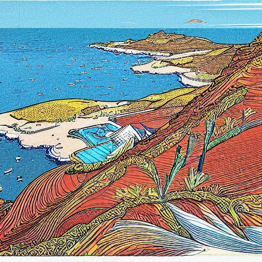 Prompt: illustration of Gran Canaria, Jean Giraud Moebius