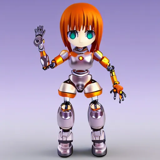 Prompt: cute chibi pvc figure of a robot girl, shiny plastic, energetic, anime, vray