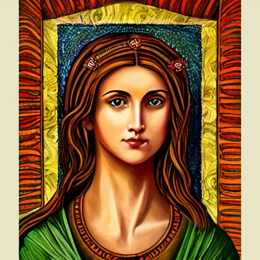 Prompt: a symmetrical portrait painting of a greek goddess of earth and love