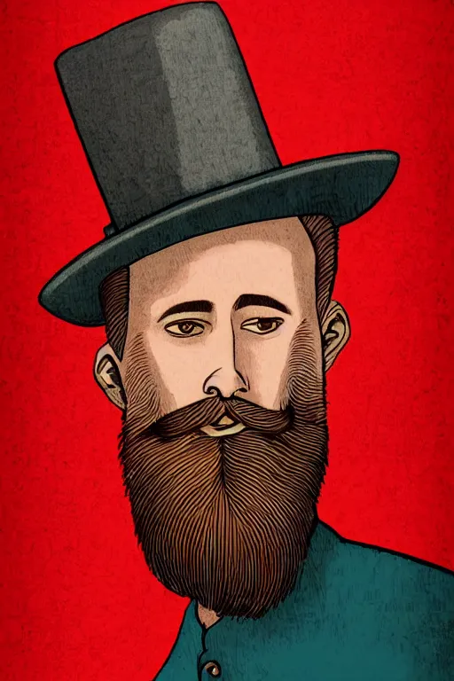 Image similar to an illustration of a portrait of a respectable dignified 1 9 3 0's era mennonite preacher with kind eyes and trimmed red beard and conservative haircut in the style of art - deco artwork art by kyle ferrin and loish!, digital art, highly detailed, intricate, sharp focus, trending on artstation hq, deviantart, 4 k uhd image