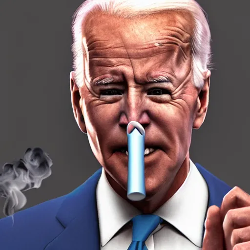 Image similar to hyperrealistic photograph of joe biden smoking a vape pen | smoke coming out of his mouth, artstation, 4 k