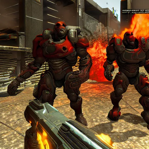 Prompt: DOOM game Cyberdemon in a call of duty style game