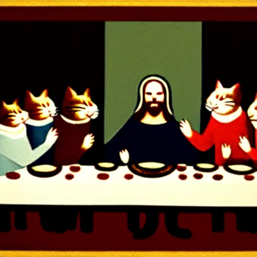 Prompt: the last supper but instead it's cats