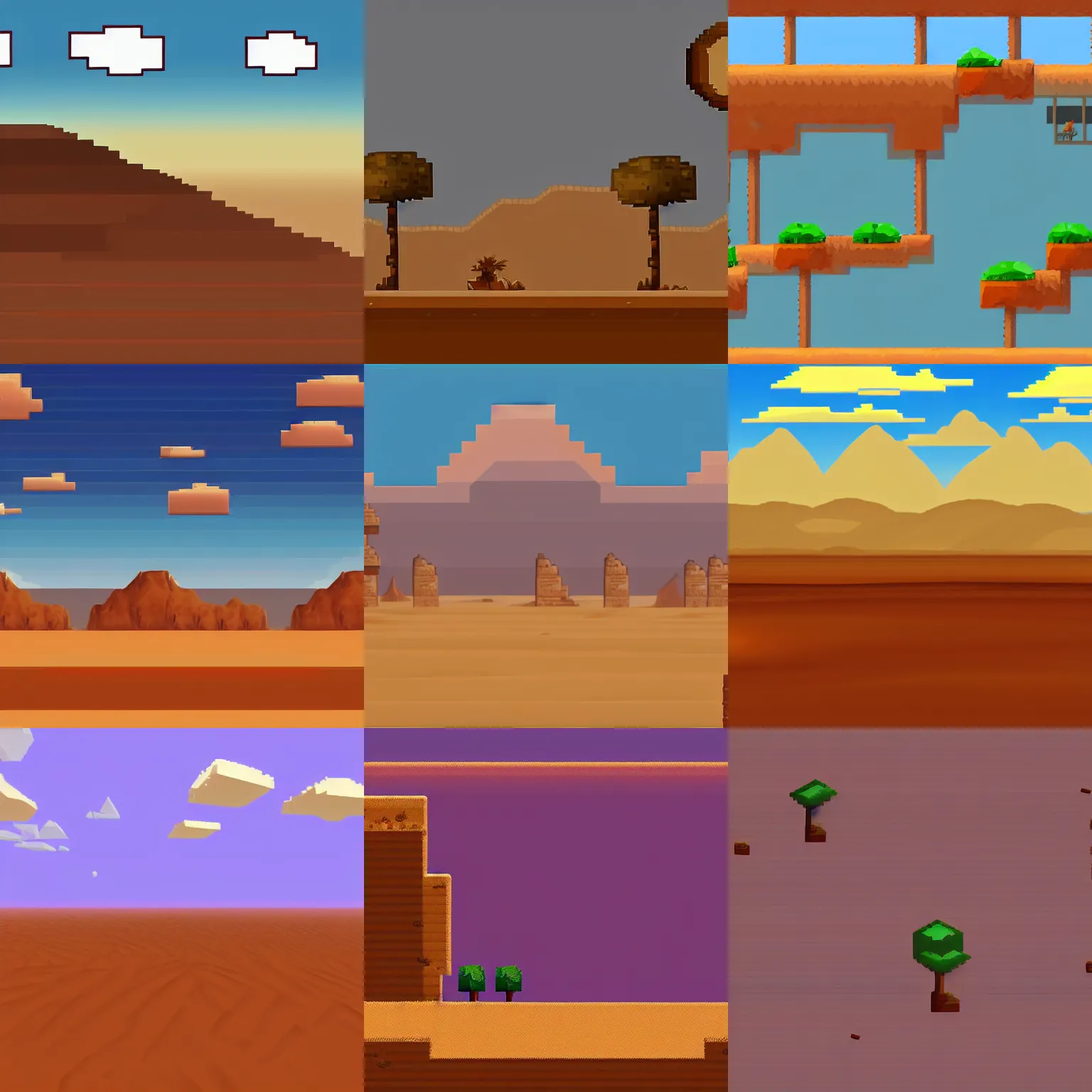 Prompt: sahara desert and sky in background pixelated, unity 2 d, plataform 2 d game, sprite 2 d, game maker