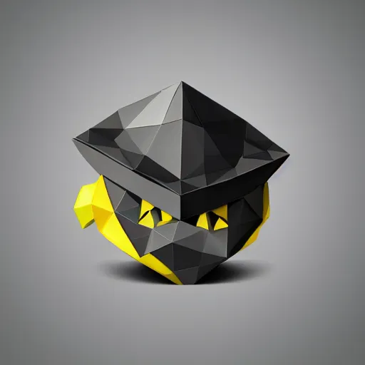 Image similar to low-poly logo of a lemon wearing a low-poly black fedora, 4k