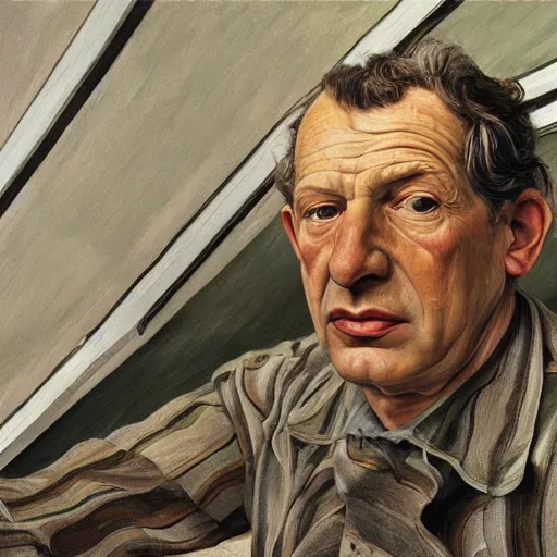 Prompt: high quality high detail painting by lucian freud, hd, about to jump off the roof, photorealistic lighting