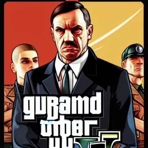 Image similar to Grand theft auto 5 cover art of hitler