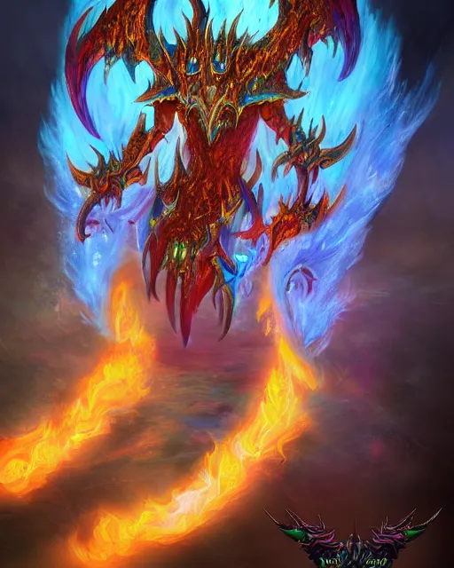 Prompt: iridescent flamer of tzeentch, trending on artstation