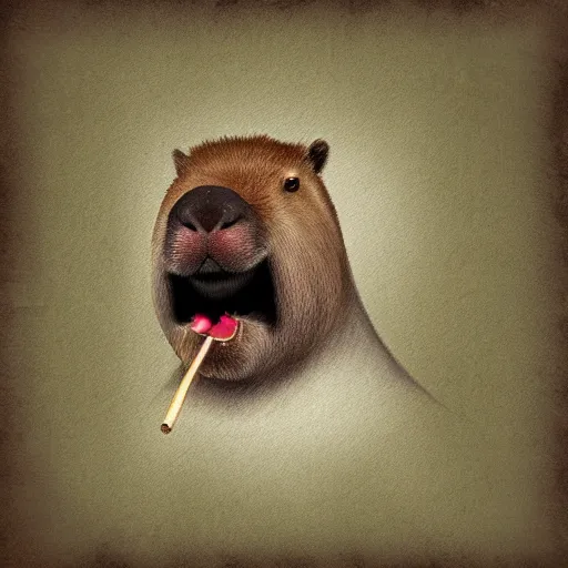 Image similar to capybara smoking a cigar, digital art