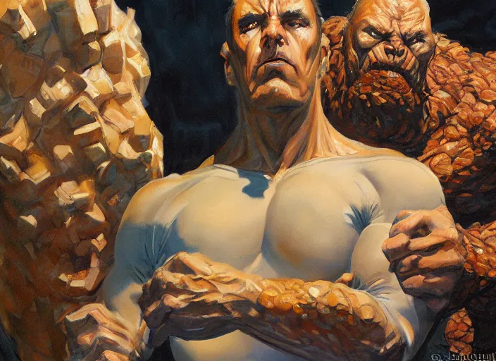 Image similar to a highly detailed beautiful portrait of the thing [ fantastic four ], by gregory manchess, james gurney, james jean