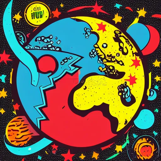 Image similar to 2 planet collapse particle fusion element macro cosmic art by butcher billy, sticker, colorful, illustration, highly detailed, simple, smooth and clean vector curves, no jagged lines, vector art, smooth andy warhol style