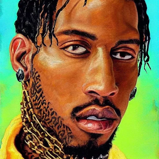 Prompt: a renaissance style portrait painting of travis scott