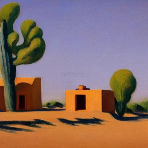 Prompt: motel in a desert rural landscape, painted by François Roca and Edward Hopper, highly detailed