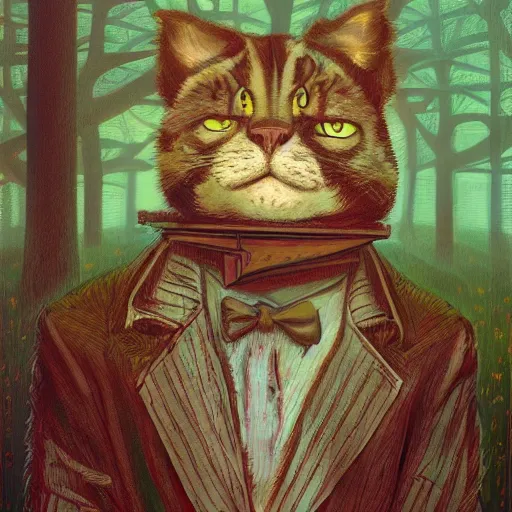 Image similar to portrait of a disillusioned young man, drained of energy by the artistic struggle, by louis wain, simon stalenhag and johanna martine, trending on artstation