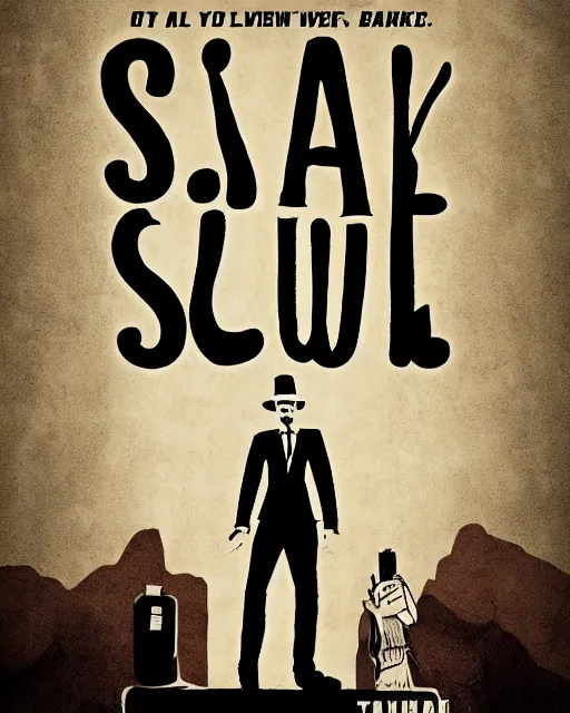 Prompt: Snake oil salesman themed concept poster for the movie UNLESS YOU HATE BULLRUNS