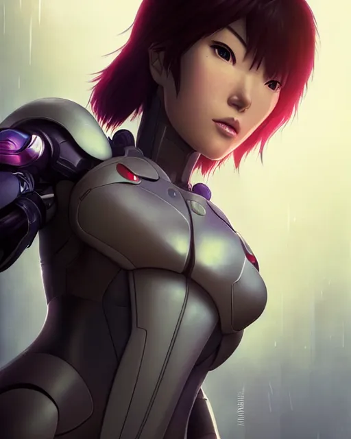 Prompt: weta disney pixar movie still portrait photo of motoko kusanagi the major ghost in the shell as cyborg woman by pixar, by weta, wlop, ilya kuvshinov, rossdraws, artgerm, maxim cover, latex, sweaty, iridescent, bright morning, anime, liosh, mucha