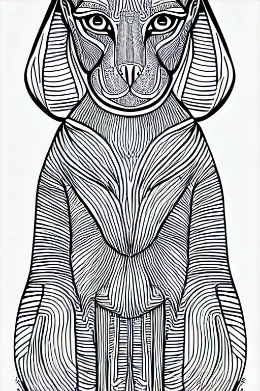 Prompt: sphynx dog egypt cat statue ornate luxury fractal ink drawing line art colouring page, vector, colorful, margins, fine lines, centered