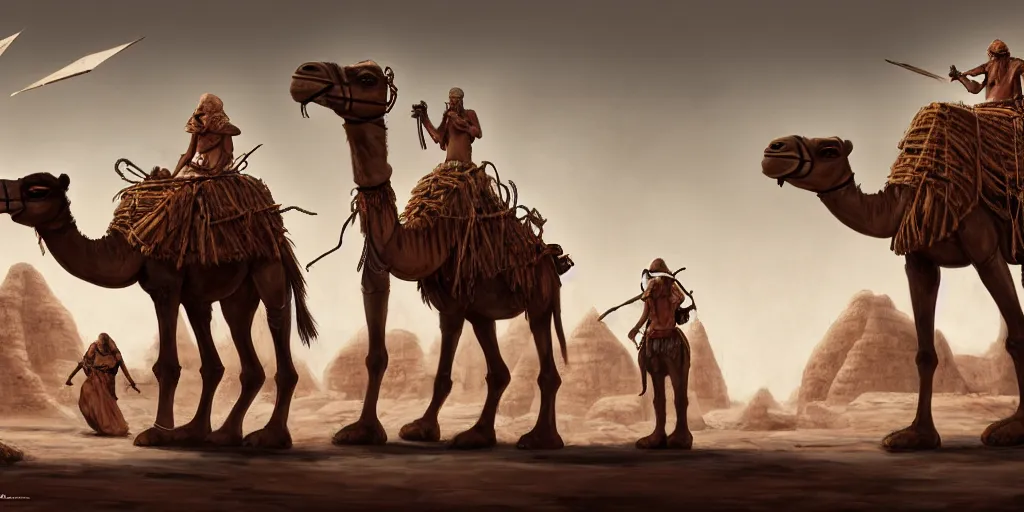 Image similar to bipedal humanoid camel merchants in town square, tents, matte oil painting, retrofuturistic, concept art, quarrying, science fantasy, mutant, lgbt, rpg, epic, rusted, white salt, badlands, jungles, dungeons & dragons, sacred, sharp focus, award - winning, extremely detailed, 4 k, 8 k