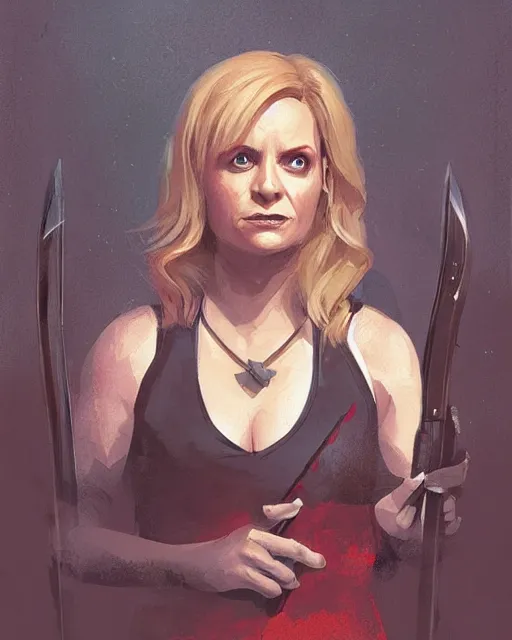 Image similar to beautiful portrait of Leslie Knope as Buffy the Vampire Slayer by Greg Rutkowski