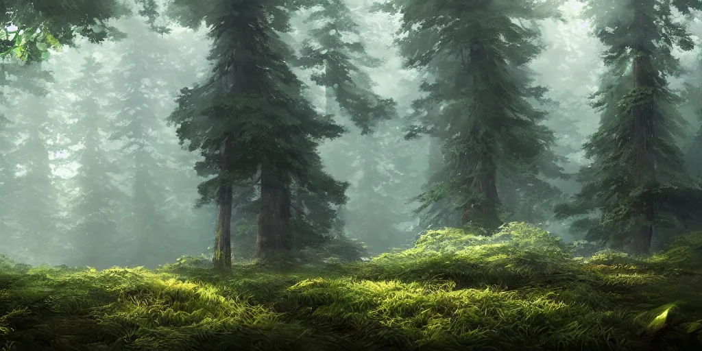 Image similar to a forest, highly detailed, oil painting, cinematic angle, hyperrealistic, beautiful, volumetric lighting, dynamic, Studio Ghibli, digital art, octane render, post-processing, beautiful composition, trending on artstation, masterpiece