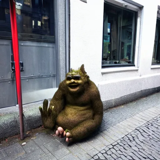 Prompt: Norwegian troll hanging out in Oslo street