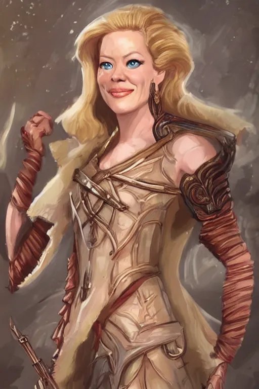 Prompt: elizabeth banks portrait as a dnd character fantasy art.