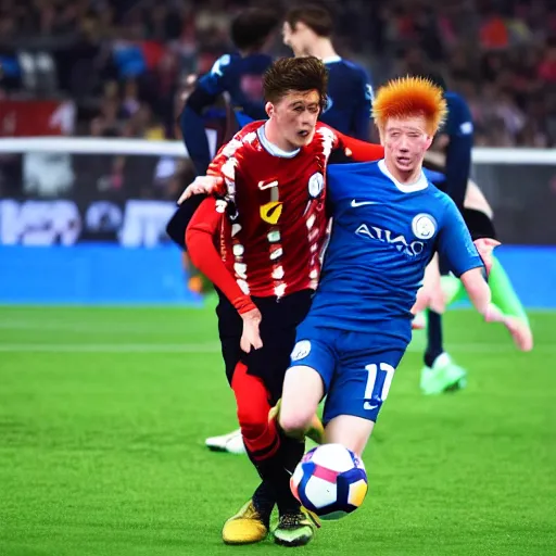 Prompt: Thomas Meunier and Kevin de Bruyne in Captain Tsubasa