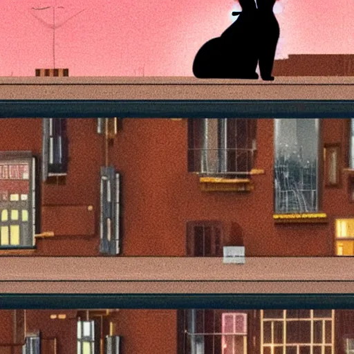 Prompt: a cat watching a dystopic city under a red sky