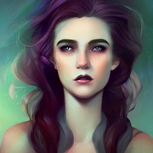 Prompt: portrait of a woman inspired by lois van baarle, charlie bowater, illustration, iridescent, iridescent, hair, face, hair styles, light makeup self confidence, cinematic 8 k