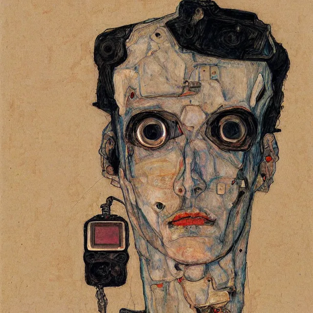 Image similar to portrait of a robot by egon schiele in the style of greg rutkowski