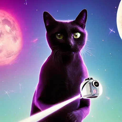Prompt: vaporwave black cat with an astronaut helmet, 4K, high octane, hyper realistic