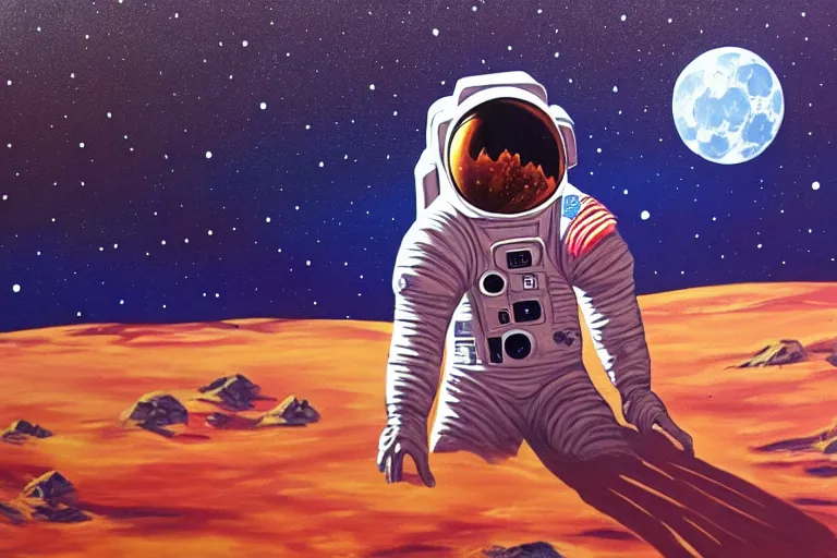 Image similar to an astronaut laying on mars in the style of flooko, acrylic art, detailed, moonlight,