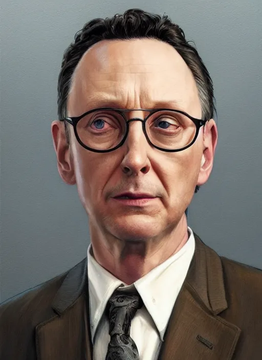 Prompt: portrait of michael emerson as leland townsend in evil ( 2 0 1 9 ), highly detailed, centered, solid color background, digital painting, artstation, concept art, smooth, sharp focus, illustration, artgerm, donato giancola, basil gogos, joseph christian leyendecker, les edwards, ed repka, ominous, wlop