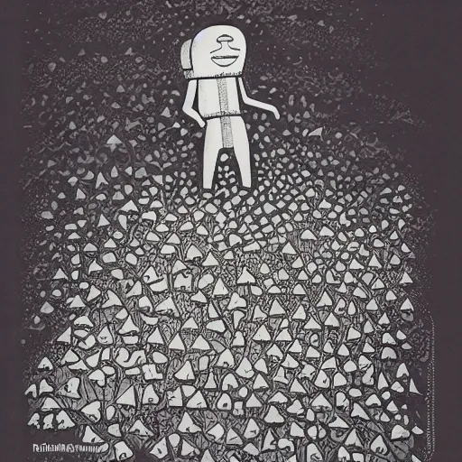 Image similar to man made of ants, ink on paper, pulp magazine